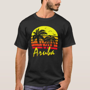 T-shirt Aruba 80s Tropical Summer Beach Palm Tree Sunset