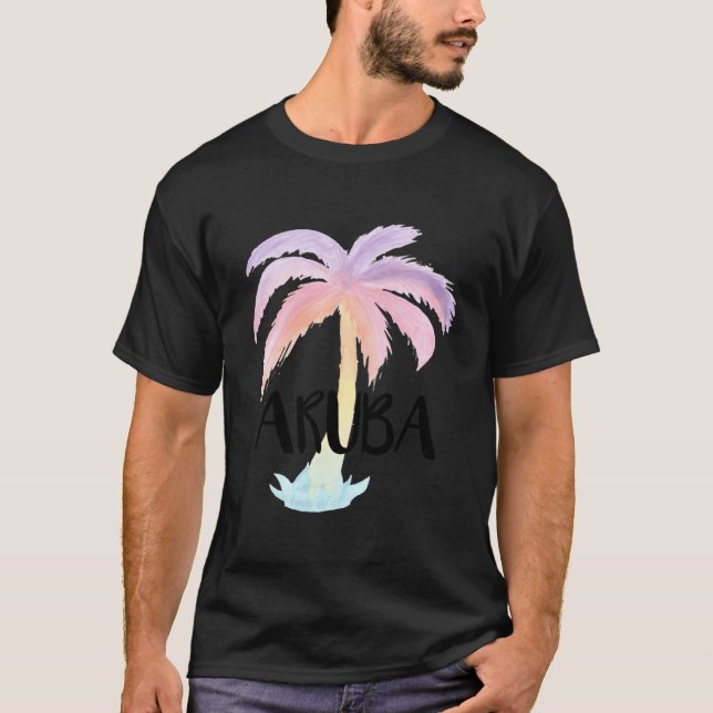 T-shirt Aruba Aquarelle Palm Tree Summer Pastel (Devant)