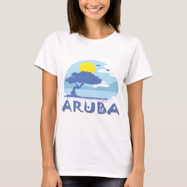 T-shirt Aruba Blue Divi Divi Tree on Stylisated Beach Impr (Devant)