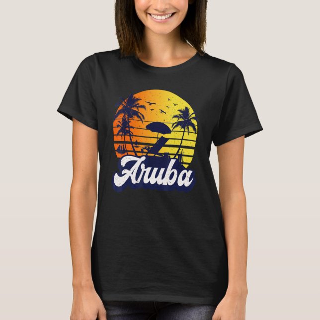 T-shirt Aruba Caribe Sunset Beach Retro (Devant)