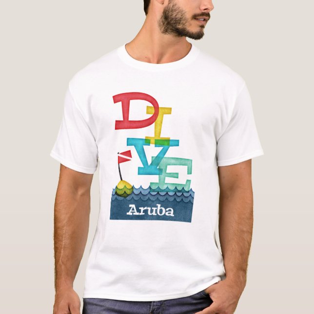 T-shirt Aruba Dive - Plongée colorée (Devant)