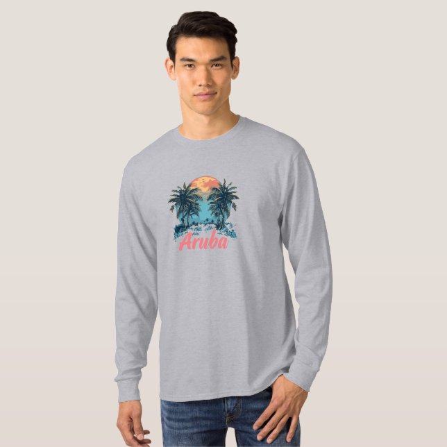 T-shirt Aruba Island Design (Version 2) - Long-Sleev de ba (Devant entier)
