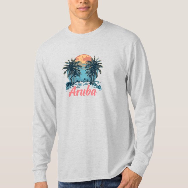 T-shirt Aruba Island Design (Version 2) - Long-Sleev de ba (Devant)