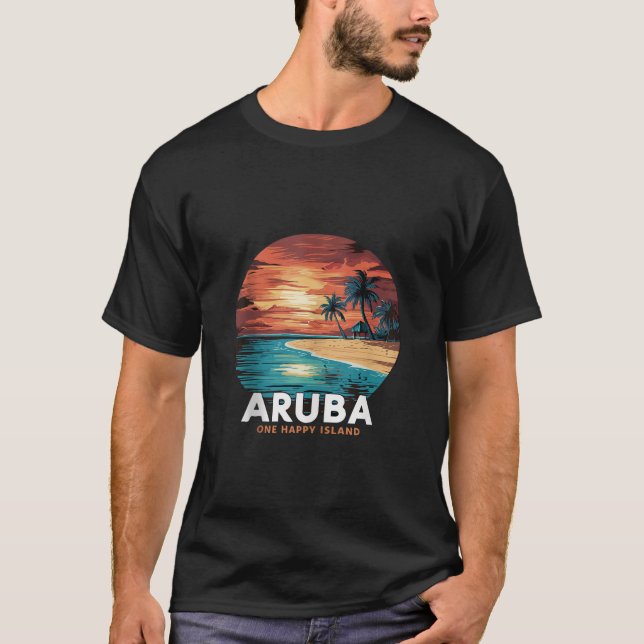 T-shirt Aruba One Happy Island belle plage de coucher de s (Devant)