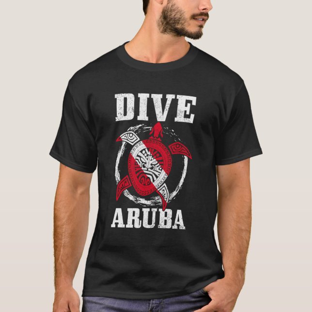 T-shirt Aruba Plongée Drapeau Tortue de mer Plongée Plongé (Devant)
