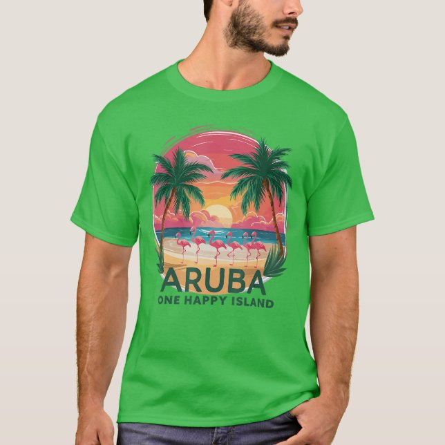 T-shirt Arubas One Happy Island belle plage de coucher de  (Devant)