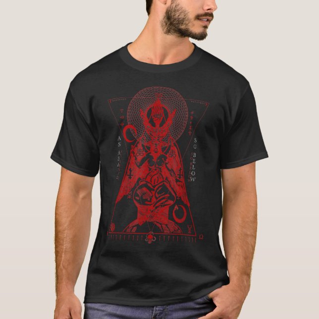 T-shirt As Above So Below Baphomet Occult Satanic Design  (Devant)