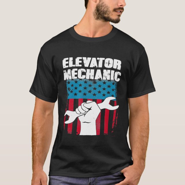T-shirt Ascenseur Mécanique de maintenance Drapeau Outils  (Devant)