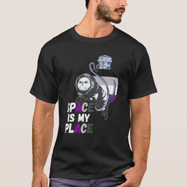 T-shirt Asexual Astronaut Cat Retro Space Is My Place Ace  (Devant)