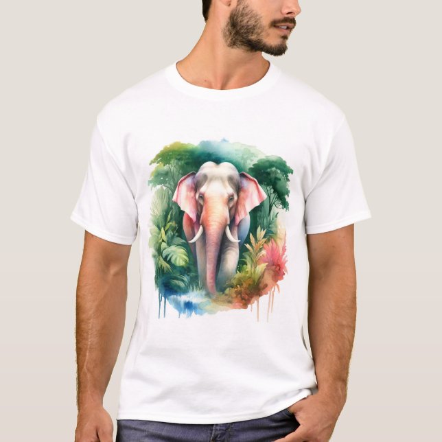 T-shirt Asian Elephant Watercolor REF65 - Watercolor (Devant)