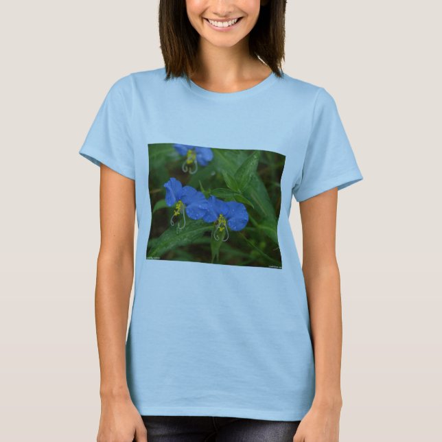 T-shirt Asiatique Dayflower Bleu Fleur sauvage Vêtements e (Devant)