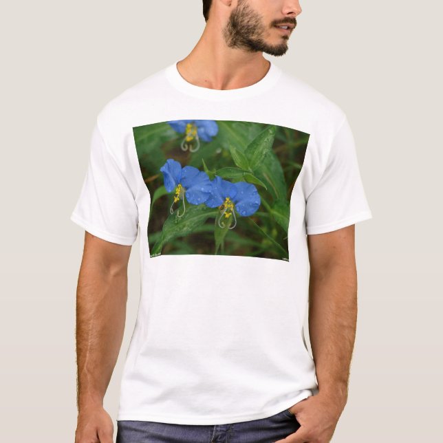 T-shirt Asiatique Dayflower Bleu Fleur sauvage Vêtements e (Devant)