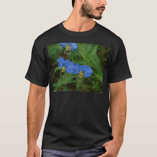 T-shirt Asiatique Dayflower Bleu Fleur sauvage Vêtements e (Devant)