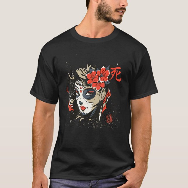 T-shirt Asie La Catrina Fleur Tatouage Sugar Masque Fille  (Devant)