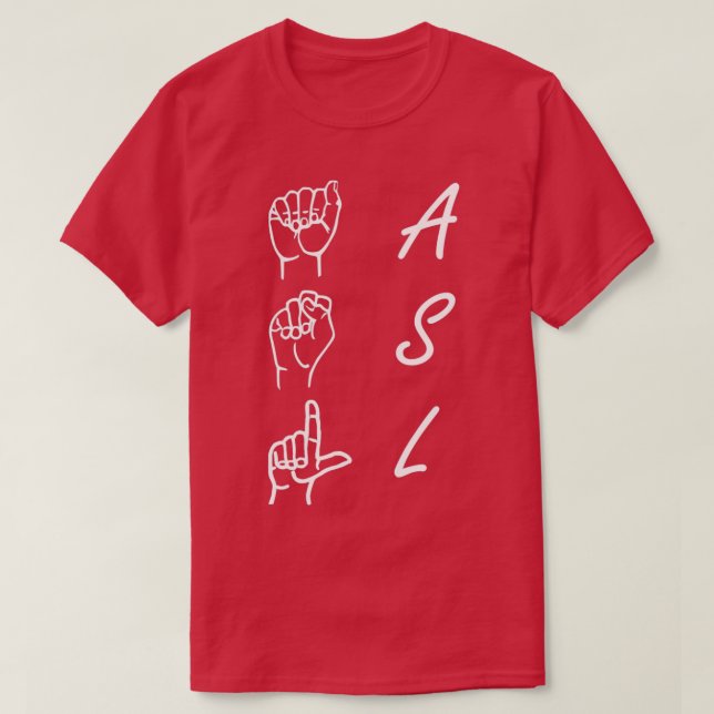 T-shirt ASL American Sign Language Texte vertical et Signe (Design devant)