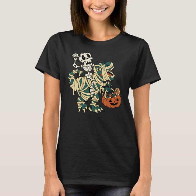 T-shirt ASL Happy Halloween Party Skeletons T-Rex Fun Wome (Devant)