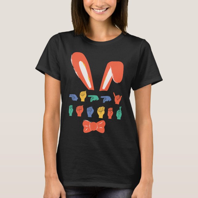 T-shirt Asl Happy Pâques Candy Signaler Langue OEufs Femme (Devant)