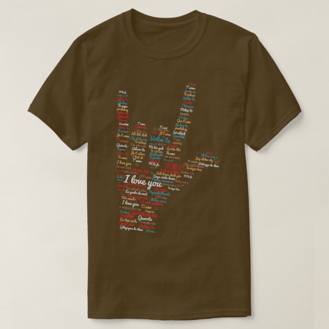 T-shirt ASL Je vous aime dans différentes langues design A (Design devant)