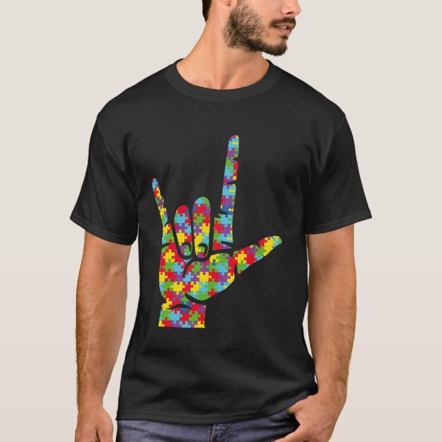 T-shirt Asl Love Sign Language Hand Autism Awareness Puzzl (Devant)