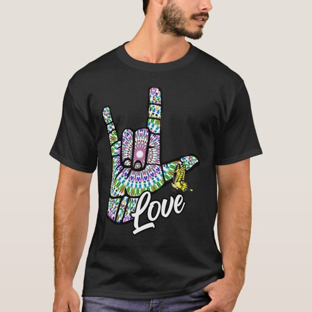 T-shirt ASL Love You Main Sign Language Butterfly Deaf Awa (Devant)