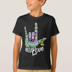 T-shirt ASL Love You Main Sign Language Butterfly Deaf Awa