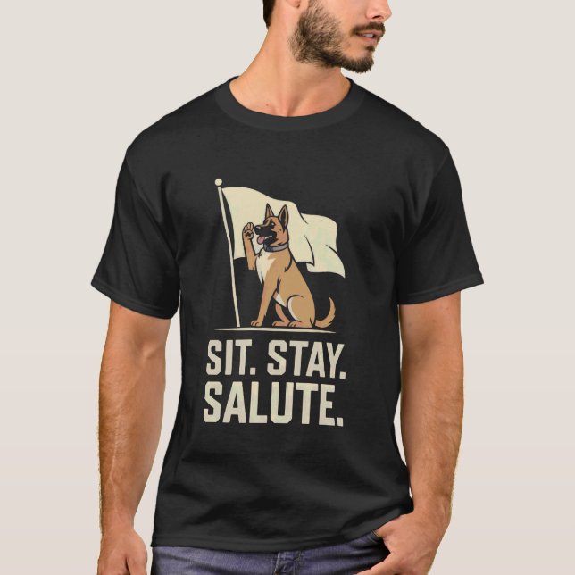 T-shirt Assis Reste Salut Drôle K9 Commande de Chien Homma (Devant)