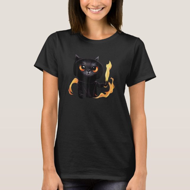 T-shirt Assistant Chat Cute Noir Avec Puissance De Feu Pou (Devant)