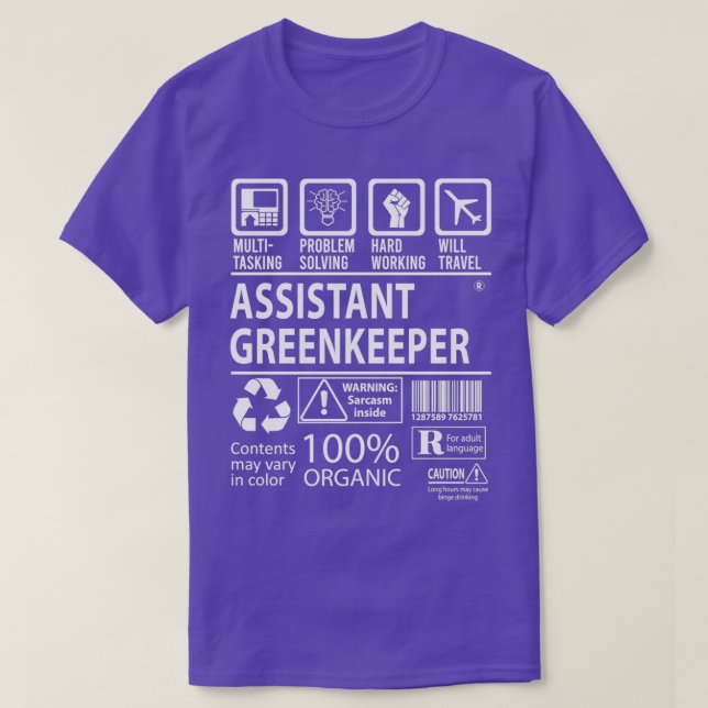 T-shirt Assistant Greenkeeper MultiTasking Tasking Certifi (Design devant)