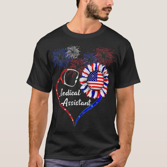 T-shirt Assistant Médicale Sunflower Drapeau Américain 4e  (Devant)
