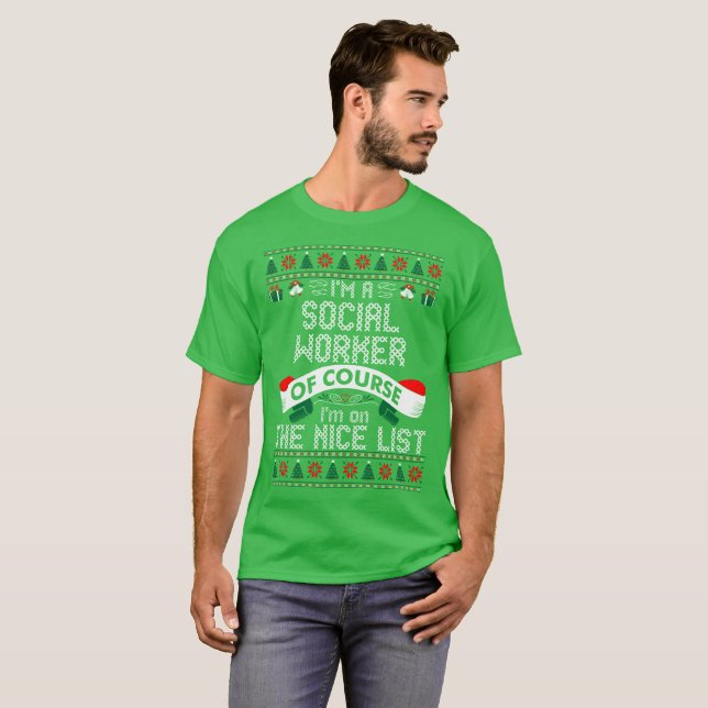 T-shirt Assistant social sur le chandail laid Nice de Noël (Devant entier)