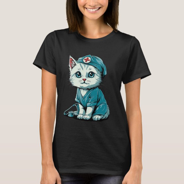 T-shirt Assistante de soins infirmiers pour chats certifié (Devant)