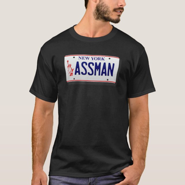 T-shirt Assman New York License Plate Funny (Devant)