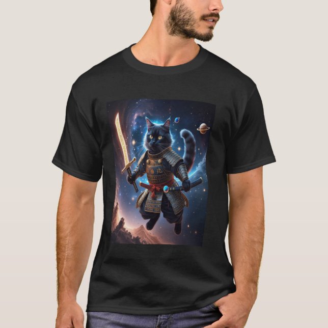 T-shirt Astral Samurai Cat Guardian of the Celestial Waves (Devant)
