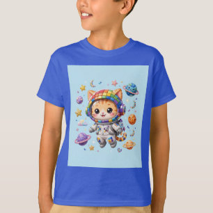 T-shirt Astro Cat - fond bleu ciel - Enfants Vertical 