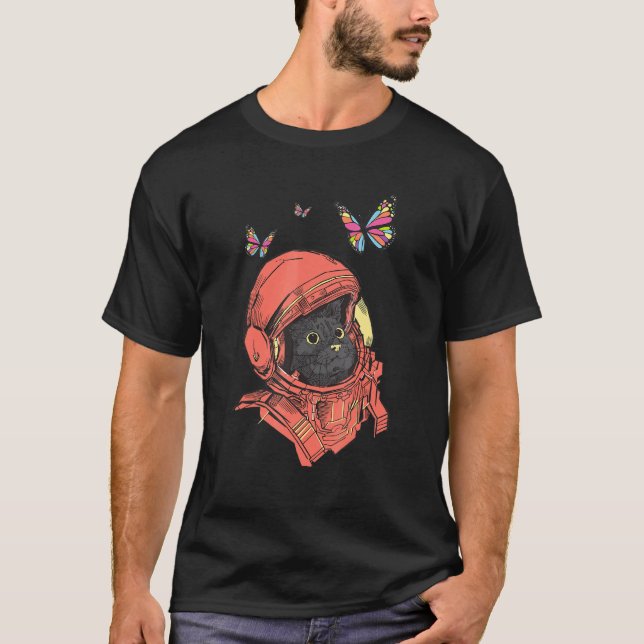 T-shirt Astro Cat Space Kitten Colour Butterflies Space C (Devant)
