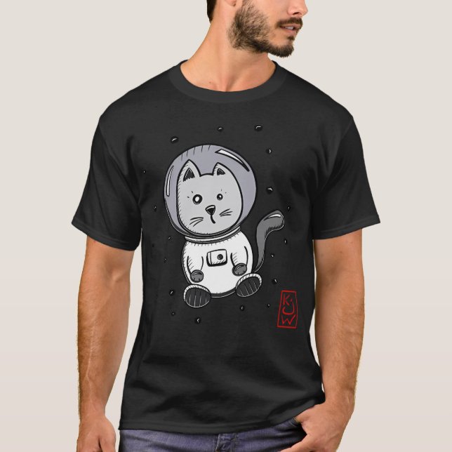 T-shirt Astro Chat - Chat Spatial Flottant Dans L'Espace - (Devant)