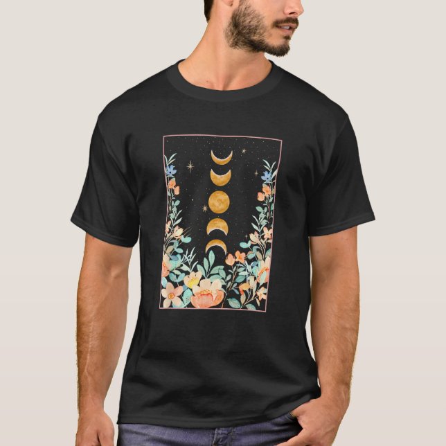 T-shirt Astrologie esthétique Phase Lunaire Floral Boho Cé (Devant)