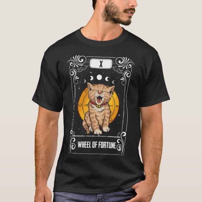 T-shirt Astrologie Gothique Roue Occulte De Fortune Cat Ta (Devant)