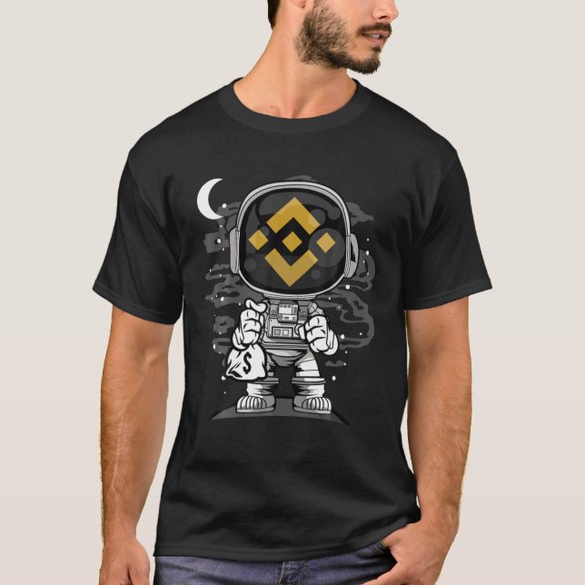 T-shirt Astronaut Argent Binance BNB Coin Crypto Token Mur (Devant)