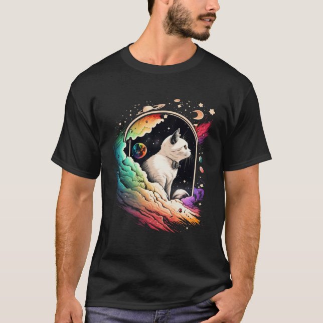 T-shirt Astronaut Cat or  Space Cat on Galaxy Cat   4 (Devant)