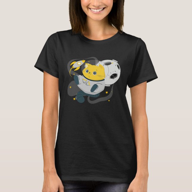 T-shirt Astronaut Cat Or  Space Cat On Galaxy Kitten (Devant)