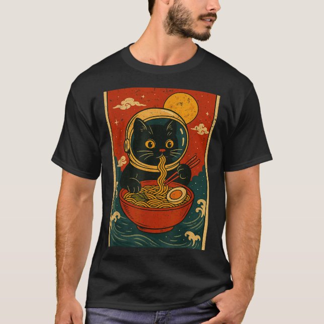 T-shirt Astronaut Cat Ramen Japanese Graphic Tees Men Wome (Devant)