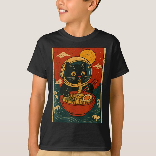 T-shirt Astronaut Cat Ramen Japanese Graphic Tees Men Wome (Devant)