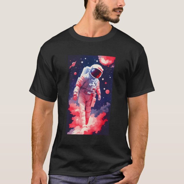 T-shirt Astronaut Dans L'Espace Étoiles Rouge Blanc Bleu R (Devant)