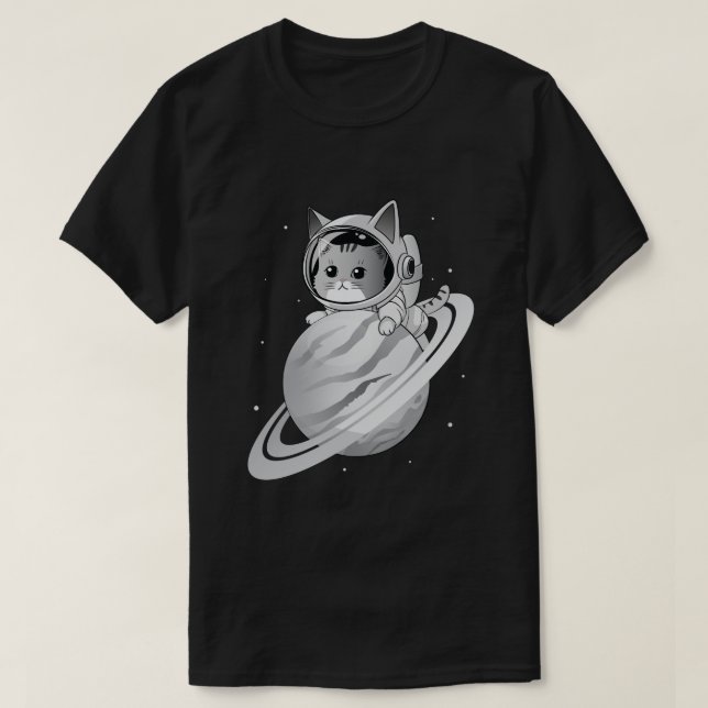 T-shirt Astronaut de chat spatial avec planète Saturne (Design devant)