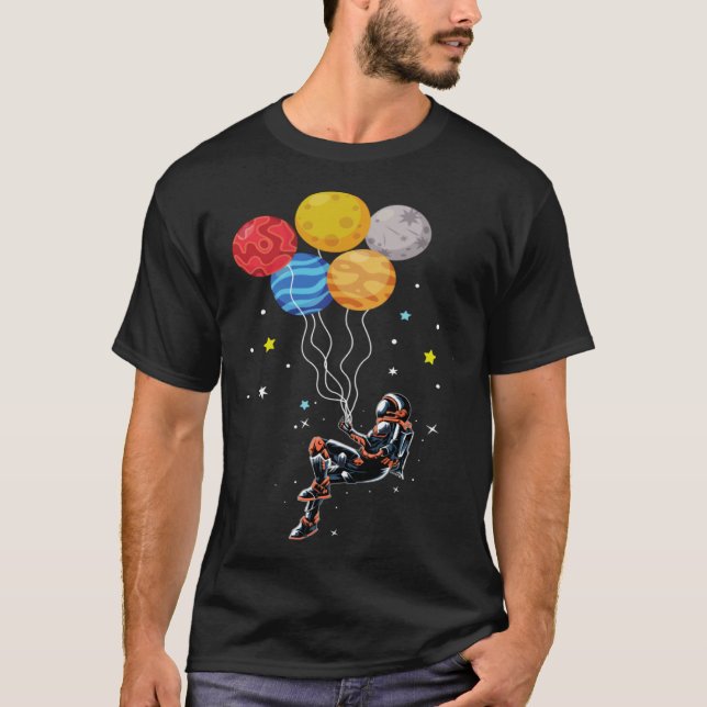 T-shirt Astronaut Holding Planet Balloons The Spaceman s T (Devant)