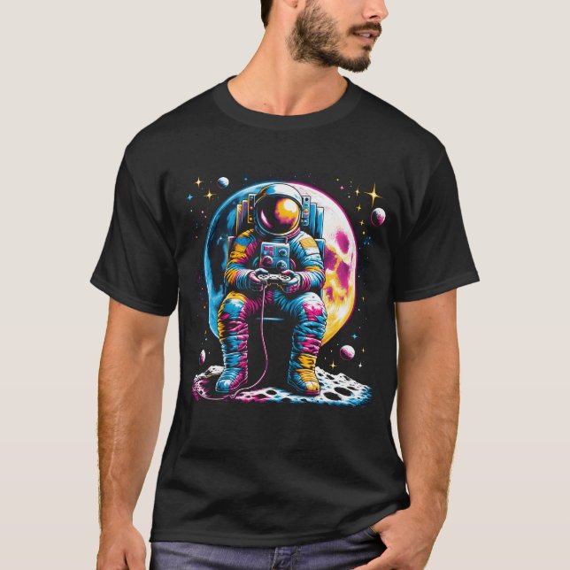 T-shirt Astronaut Jouer Jeu Vidéo Jeu Nerd (Devant)