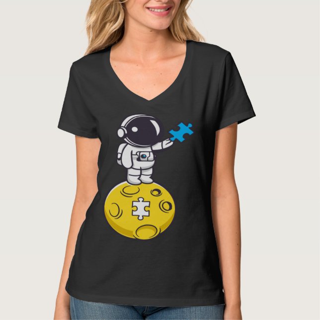 T-shirt Astronaut Moon Autism Puzzle Autistic Child Autism (Devant)