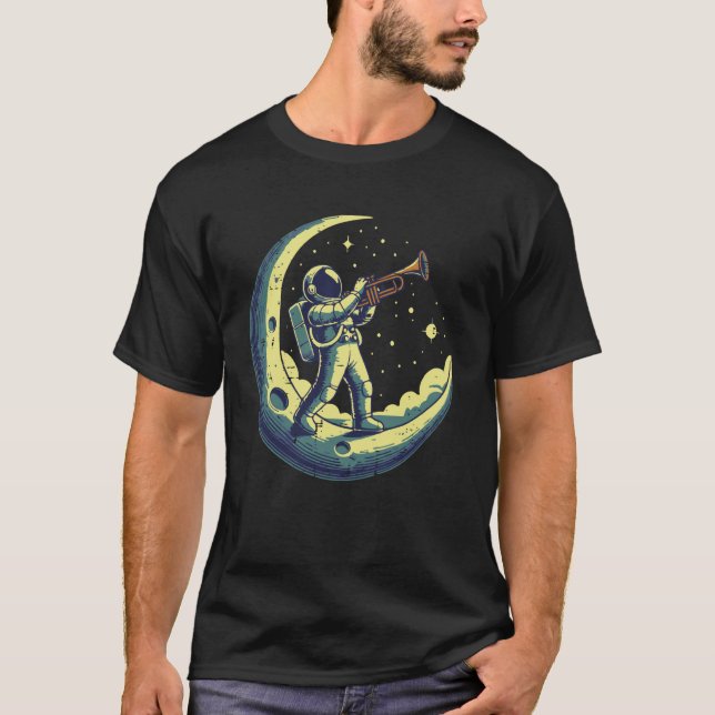 T-shirt Astronaut On Moon Trumpet Funny Space Music Men Bo (Devant)