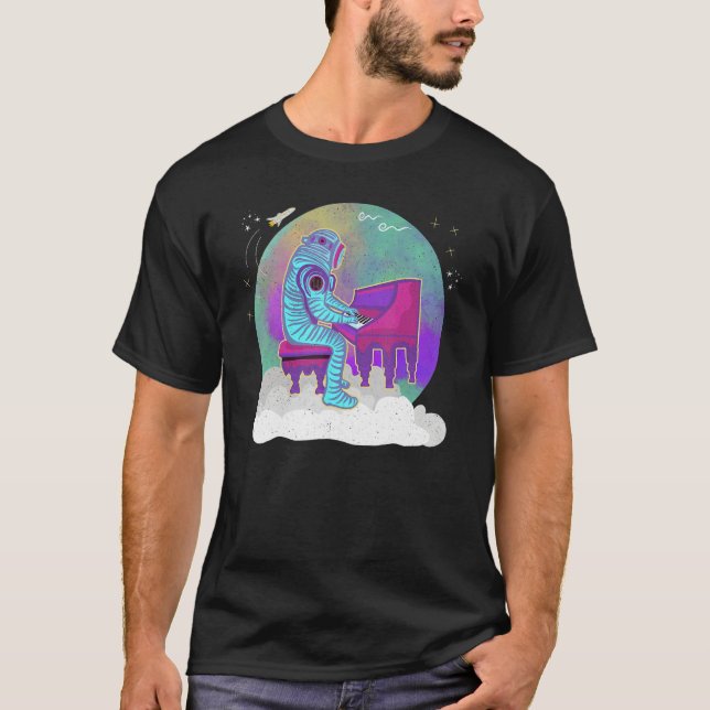 T-shirt Astronaut Playing Piano On A Cloud In Outer Space  (Devant)
